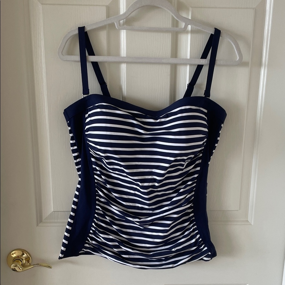 Lands' End Navy and White Striped Swim Tank Top